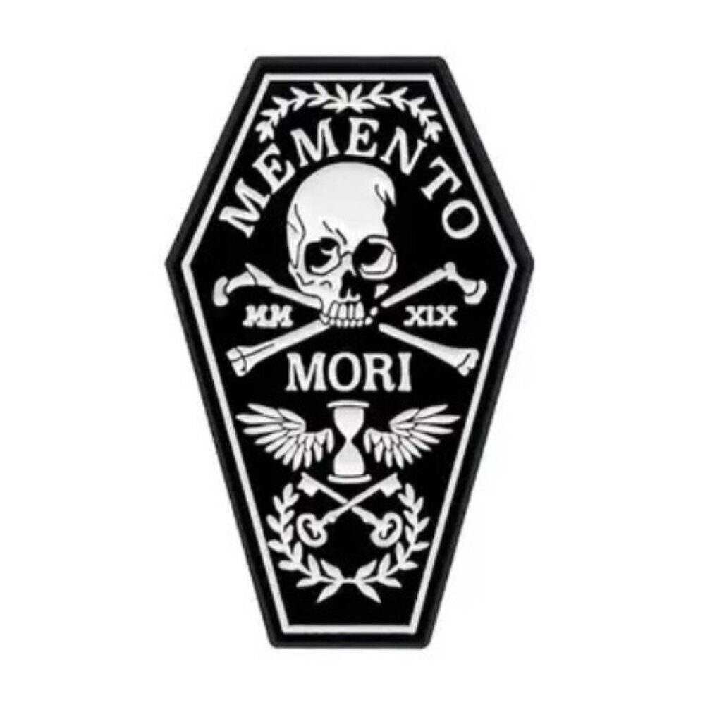 Memento Mori Death Time Skull Coffin Shaped Enamel Pin Black White
